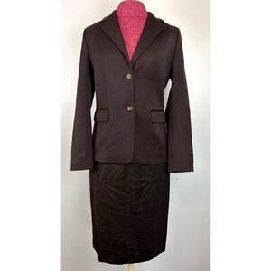 KORS Michael Kors Dark Brown 100% Wool Blazer Skirt Suit Size 6 Career Office